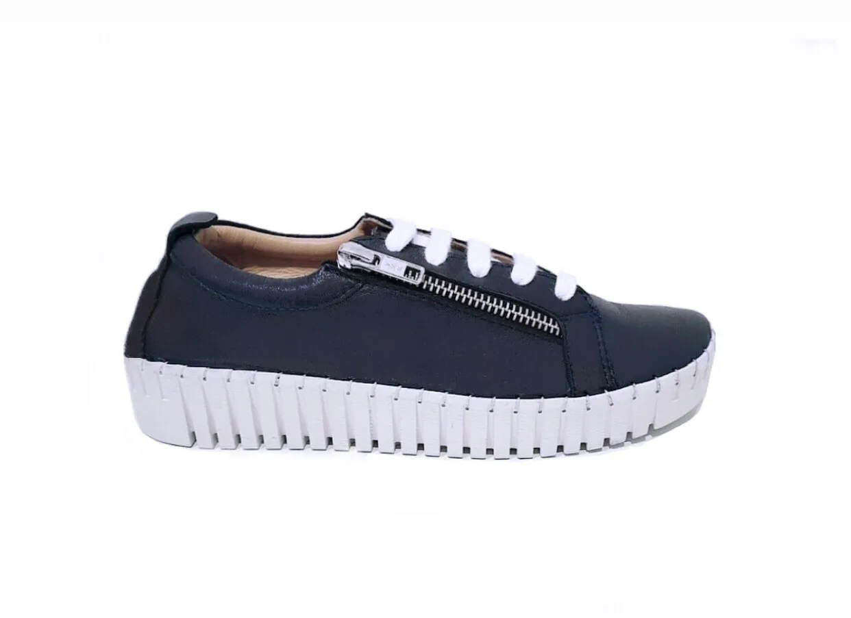 Bueno Orsola Navy Blue 5 Eyelet Zip Shoe Made In Turkey