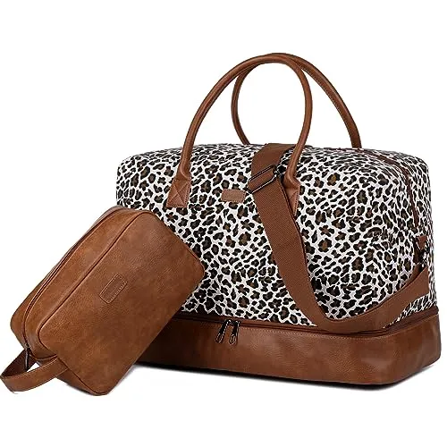 Canvas Travel Bag Weekend Bag Canvas Travel Duffel Weekender Bag Hand Luggage with Shoe Compartment and Toilet Bag