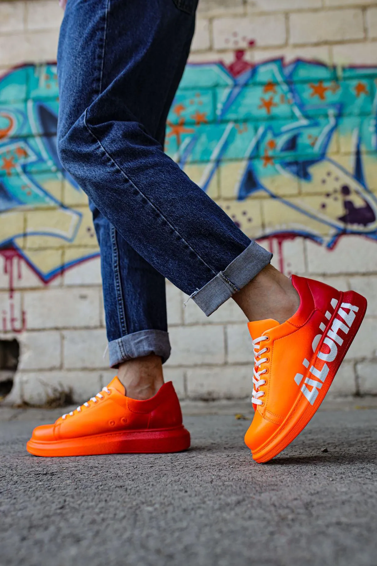 CH254 Men's Unisex Red-Orange Casual Sneaker Sports Shoes