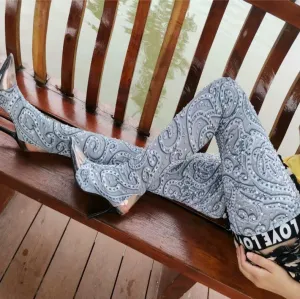 High Heel Rhinestone Transparent Toe Printed Thigh High Boots