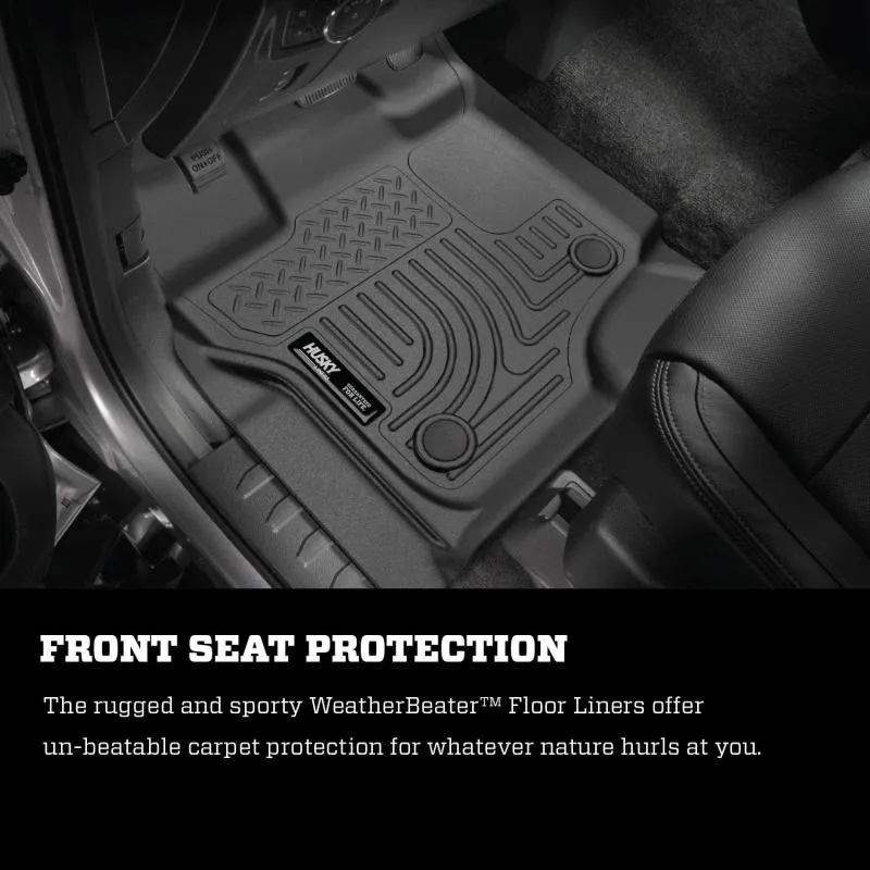 Husky Liners WeatherBeater Front / 2nd Row Floor Liner - Black / Textured - Factory Storage Box - Super Duty - Crew Cab - Ford Fullsize Truck 2017-24