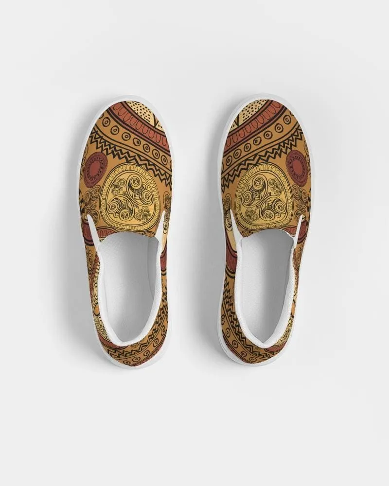 Mens Sneakers - Brown Paisley Low Top Canvas Slip-on Sports Shoes - B3z475 by inQue.Style