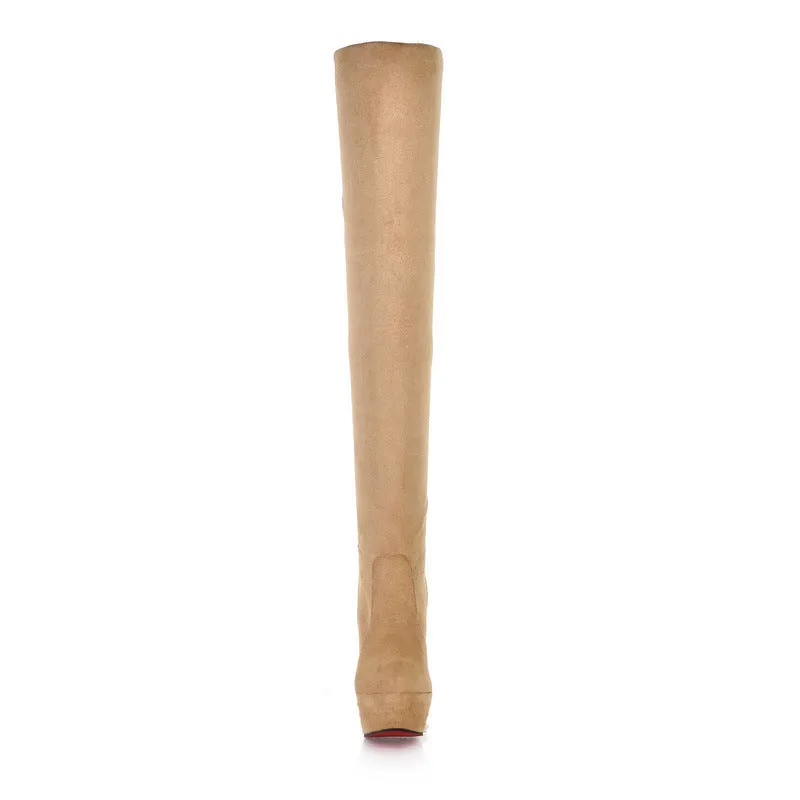 New Fashion Round Suede High Heeled Women's Knee Boots