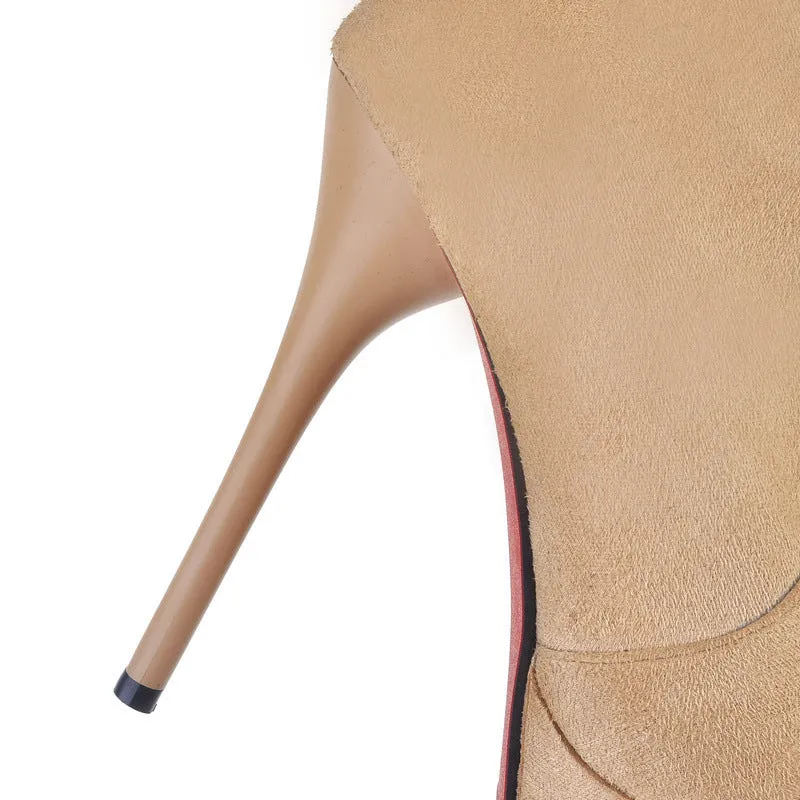 New Fashion Round Suede High Heeled Women's Knee Boots