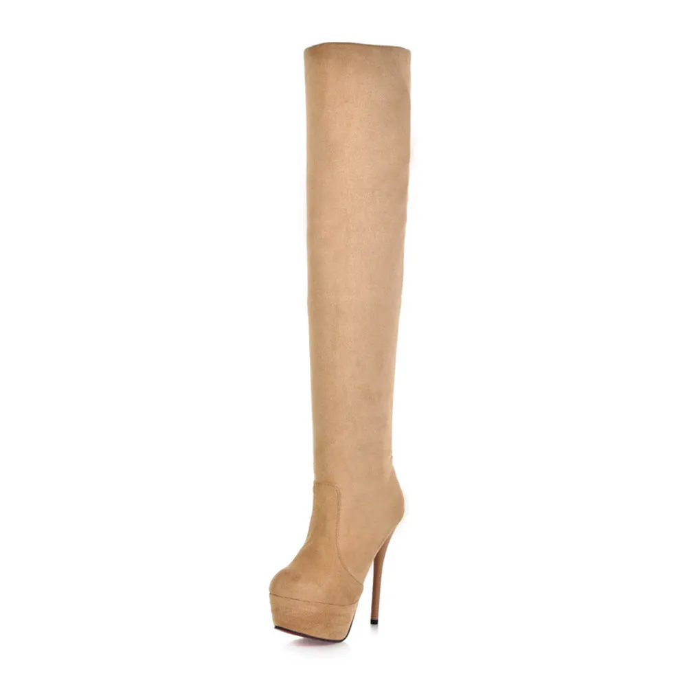 New Fashion Round Suede High Heeled Women's Knee Boots