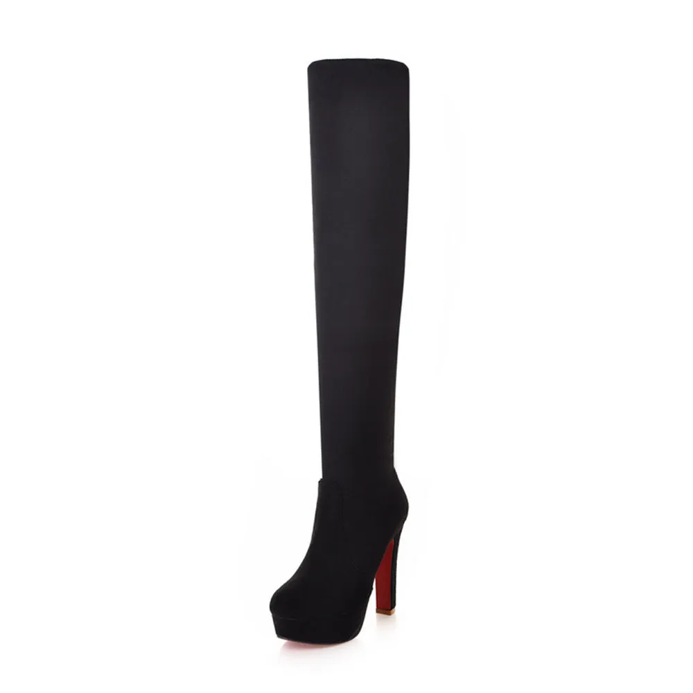 New Fashion Round Suede High Heeled Women's Knee Boots