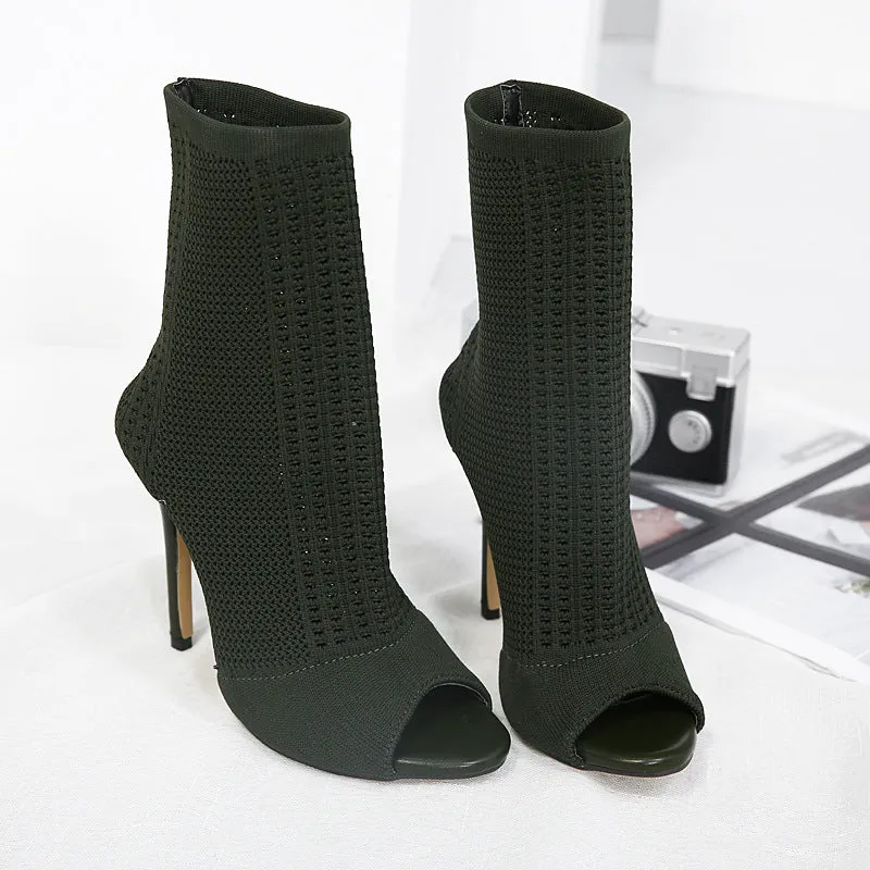 New Knitted Wool Fish Mouth High Heel Boots