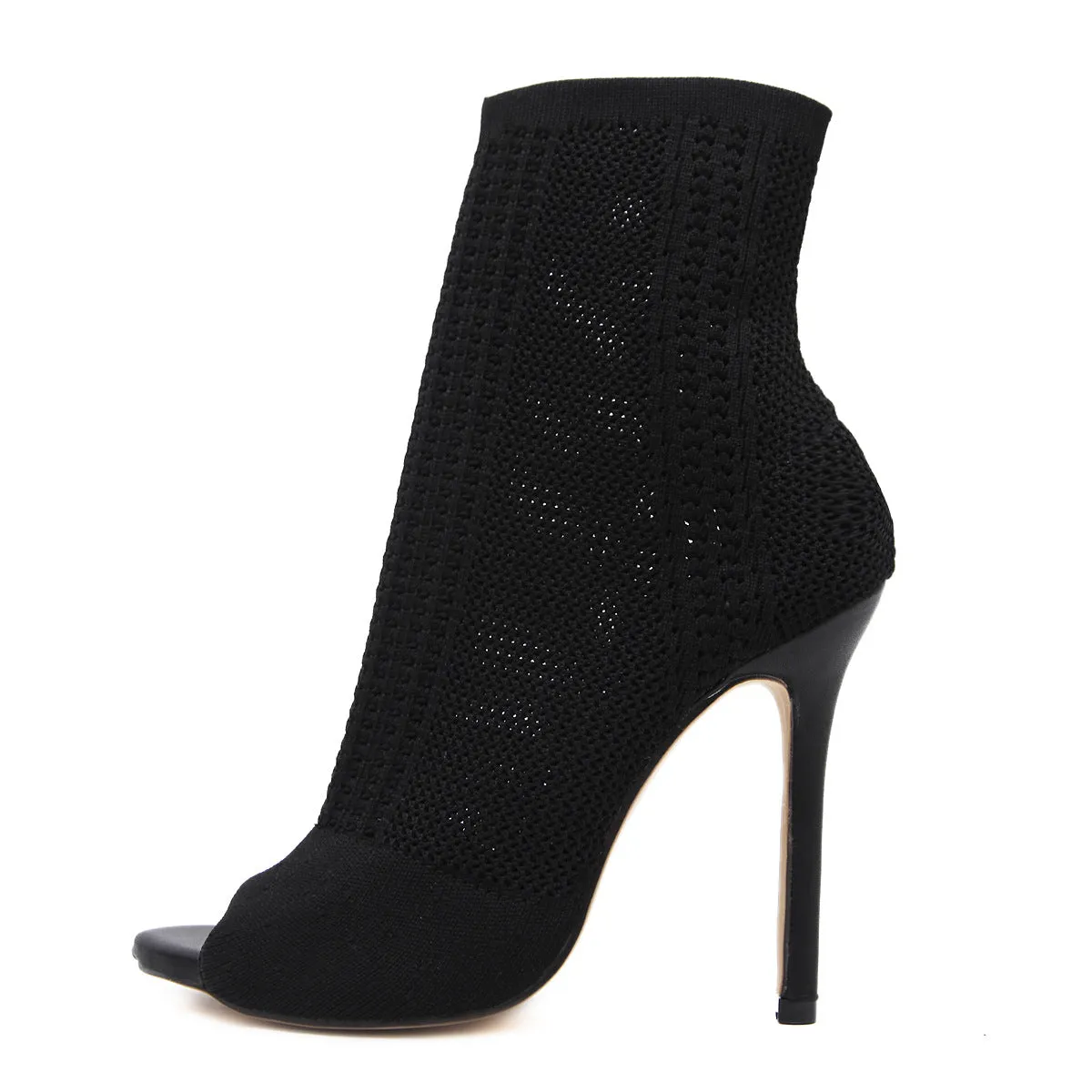 New Knitted Wool Fish Mouth High Heel Boots