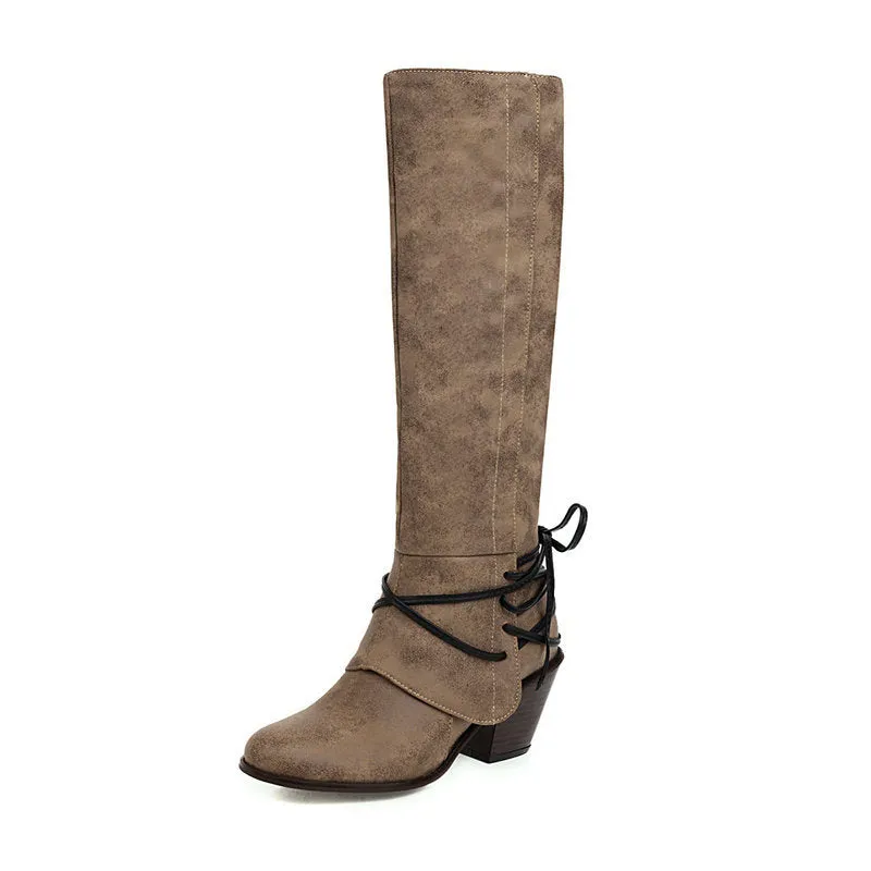 New Winter Thick Heel Martin Boots British High Boots Back Strap Medium Boots