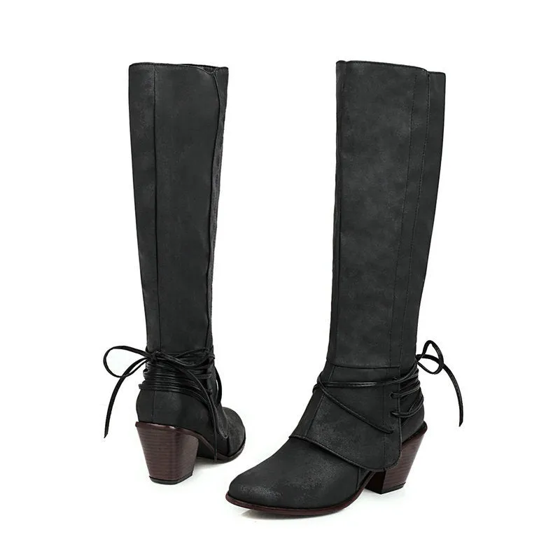 New Winter Thick Heel Martin Boots British High Boots Back Strap Medium Boots