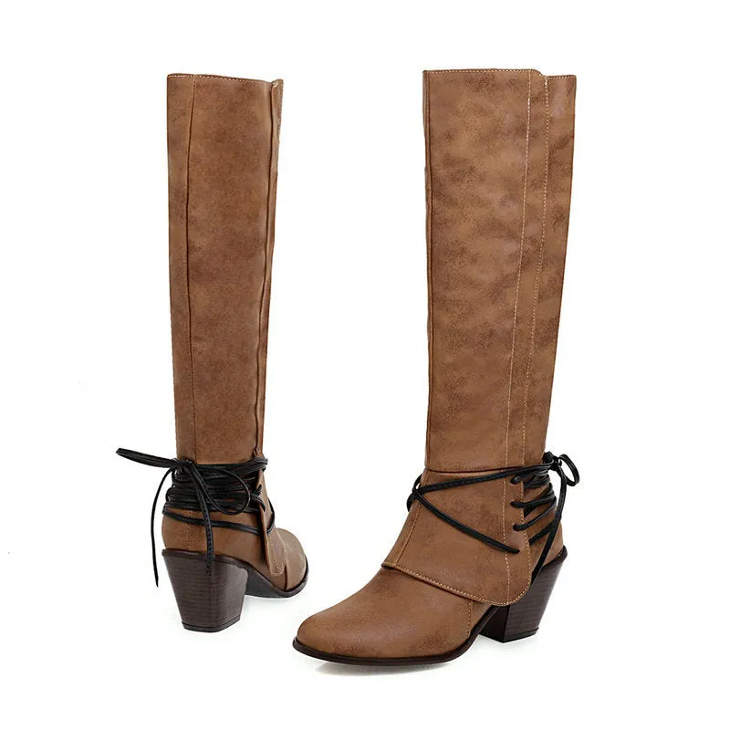 New Winter Thick Heel Martin Boots British High Boots Back Strap Medium Boots