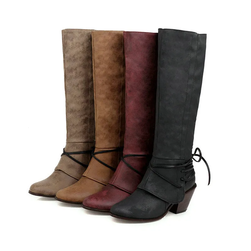 New Winter Thick Heel Martin Boots British High Boots Back Strap Medium Boots