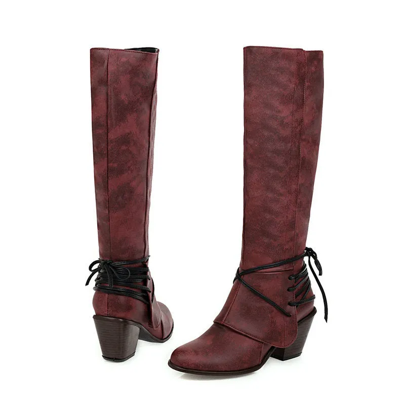 New Winter Thick Heel Martin Boots British High Boots Back Strap Medium Boots