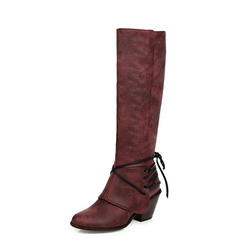 New Winter Thick Heel Martin Boots British High Boots Back Strap Medium Boots