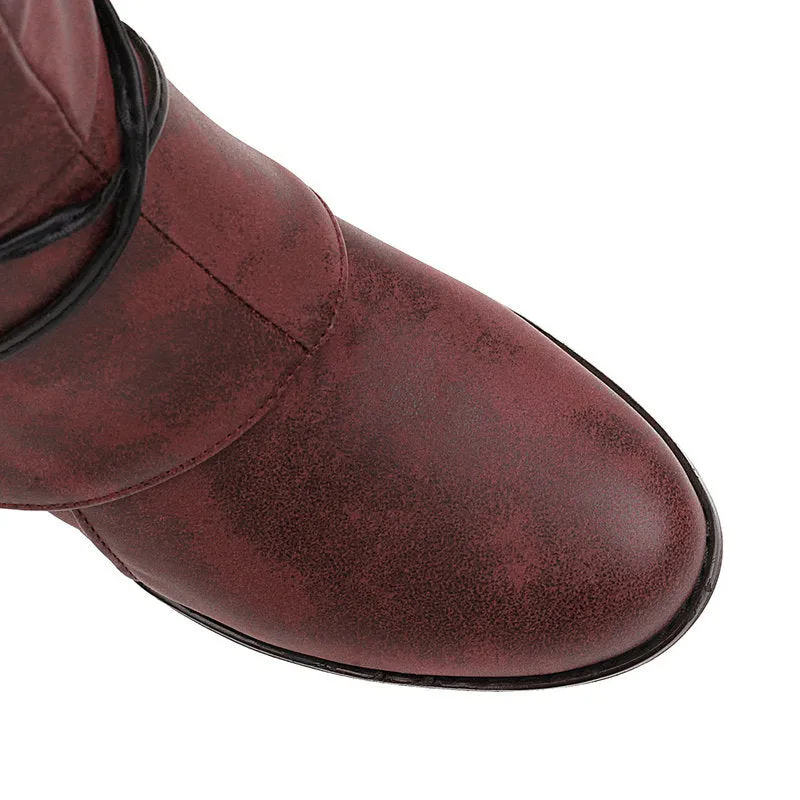 New Winter Thick Heel Martin Boots British High Boots Back Strap Medium Boots