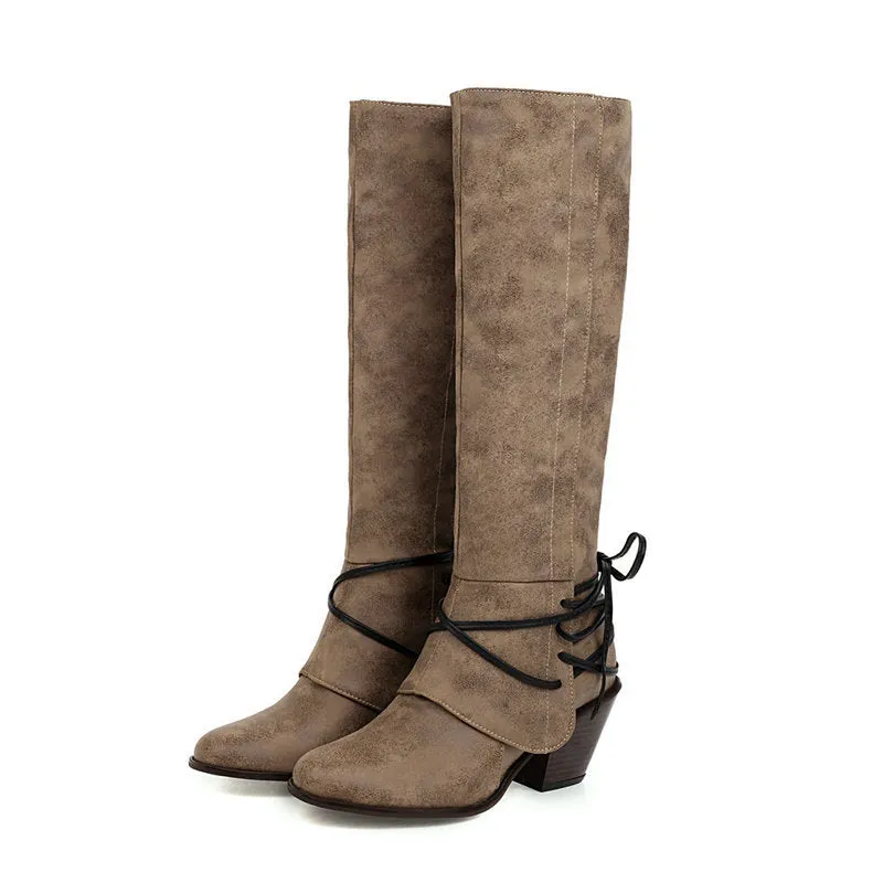 New Winter Thick Heel Martin Boots British High Boots Back Strap Medium Boots