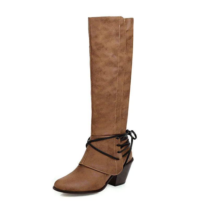 New Winter Thick Heel Martin Boots British High Boots Back Strap Medium Boots