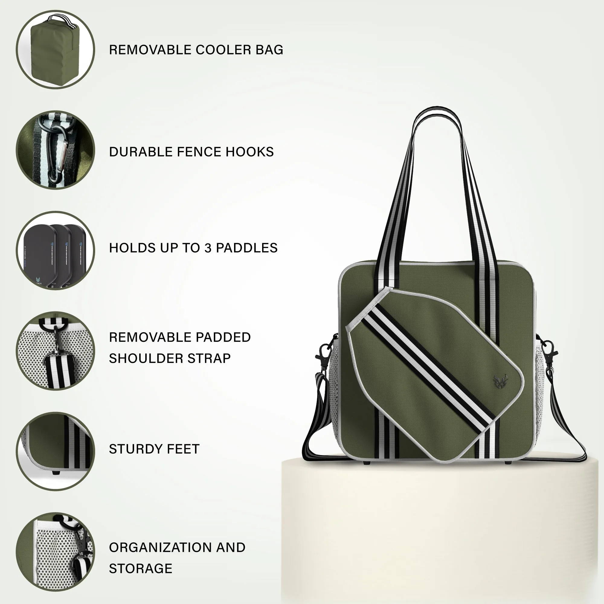 Pickleball Sporting Bag-Durable Waterproof, Lightweight Bag with Insulated Drink Cooler, Fence Hooks, and Padded Shoulder Strap