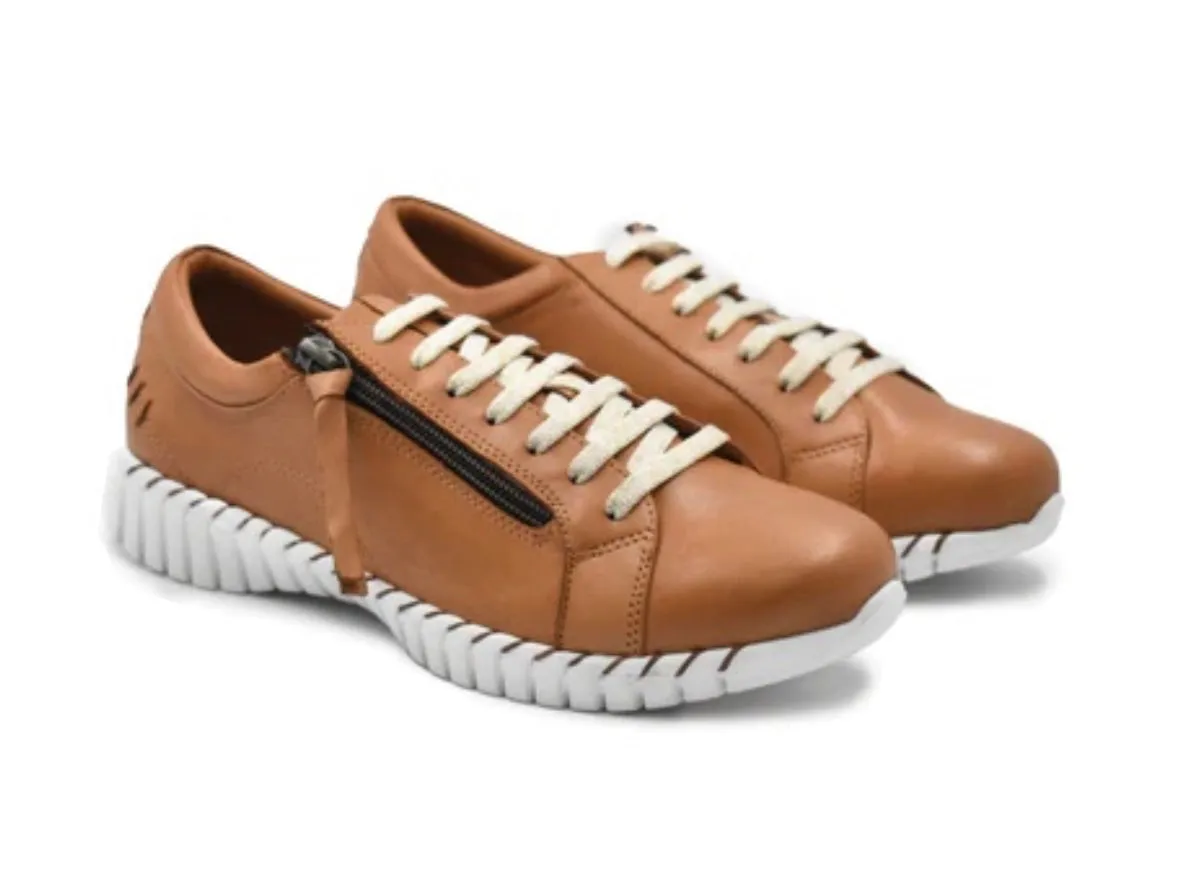 Sala Europe Bibi Coconut Light Tan 7 Eyelet Zip Shoe Made In Turkey