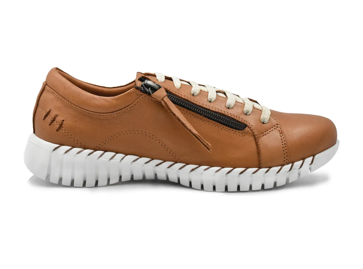 Sala Europe Bibi Coconut Light Tan 7 Eyelet Zip Shoe Made In Turkey