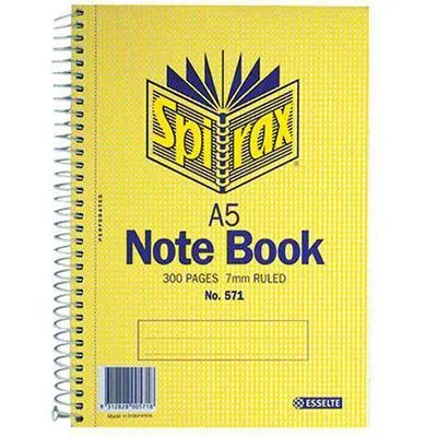 Spirax 571 Notebook 7Mm Ruled Spiral Bound 300 Page A5