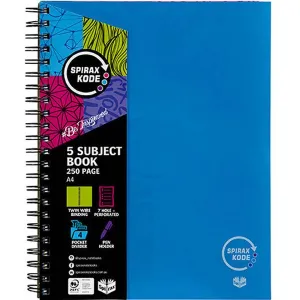 Spirax P960 Kode 5-Subject Notebook Spiral Bound 250 Page A4 Blue