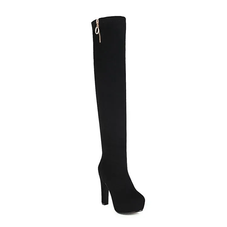 Suede Waterproof Platform Super High Heel Thick Heel Knee Boots