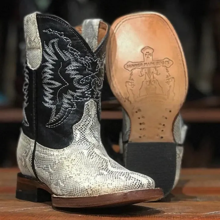 Tanner Mark Kid's Carunga Lizard Print Square Toe Boots - Temple