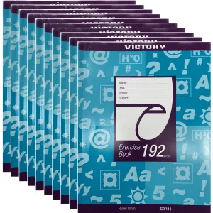 Victory Exercise Book 192 Page 8mm Ruled Lines 225x175mm Sewn 10 Pack