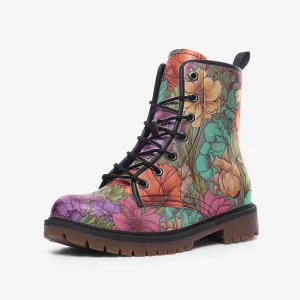 Y2K Boho Cottage Core Combat Boots in Vegan Leather